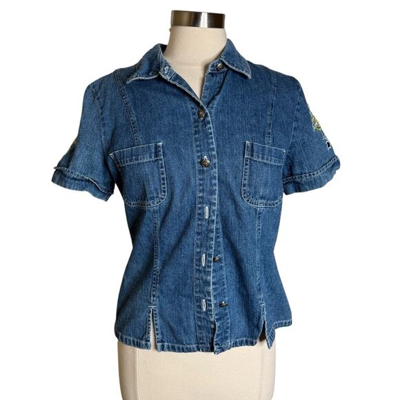 Vintage Ease Sport Embroidered Floral Paisley Cutout Denim Shirt Womens 10 - Picture 8 of 8